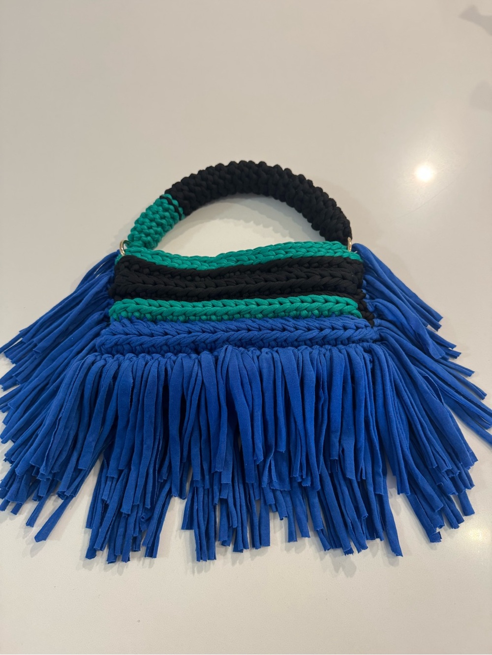 Bonita Bolso by Yvonne Blue & Teal Fringe Crochet handmade Handbag - Women